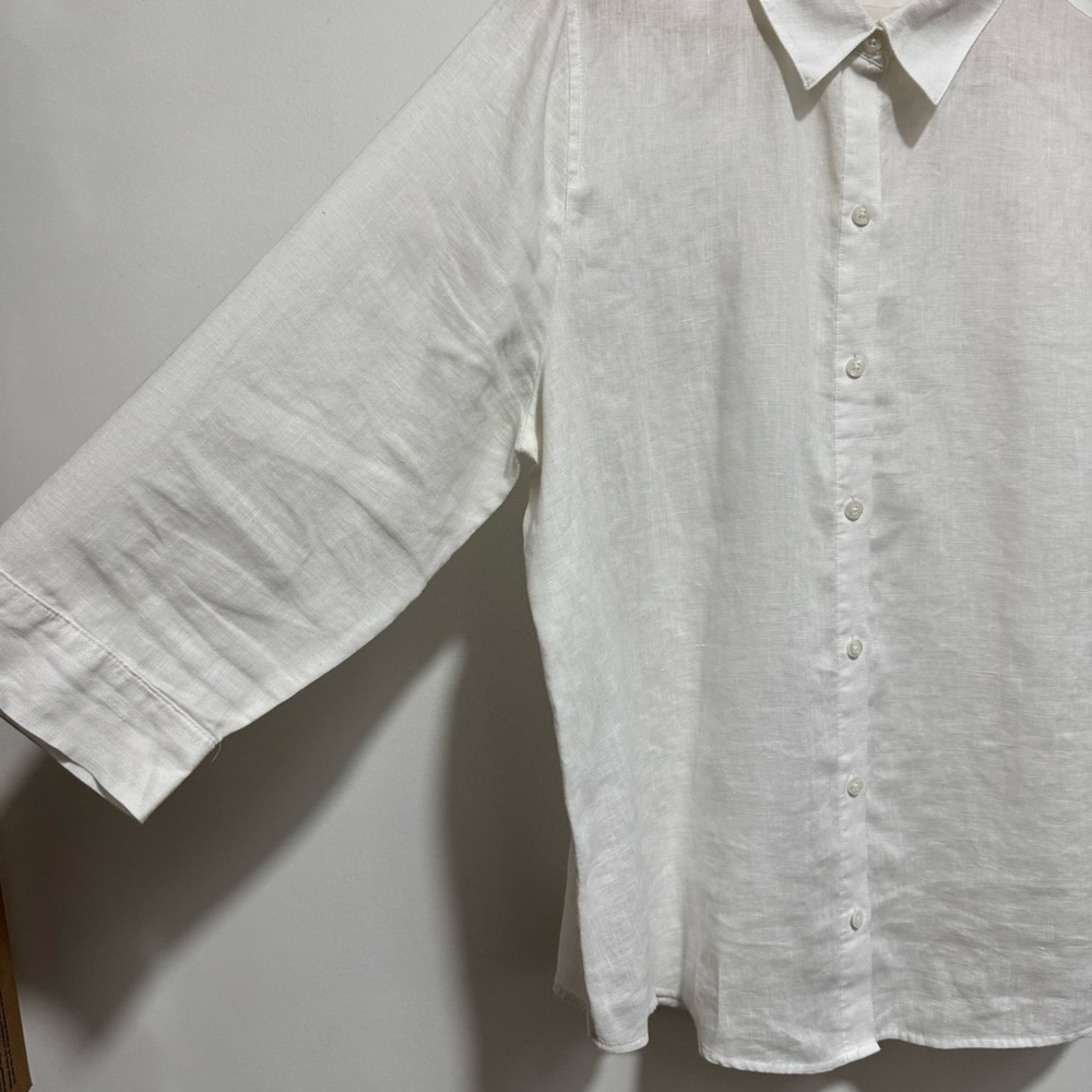 Chico’s No Iron 100% Linen Button Down Shirt Women Large Classic White - Picture 6 of 13